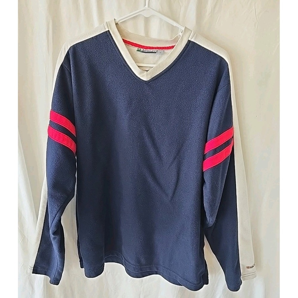 Vintage Hurley V-neck Pull-over Fleece Sweatshirt Men's Sz L Red White Blue Y2K
